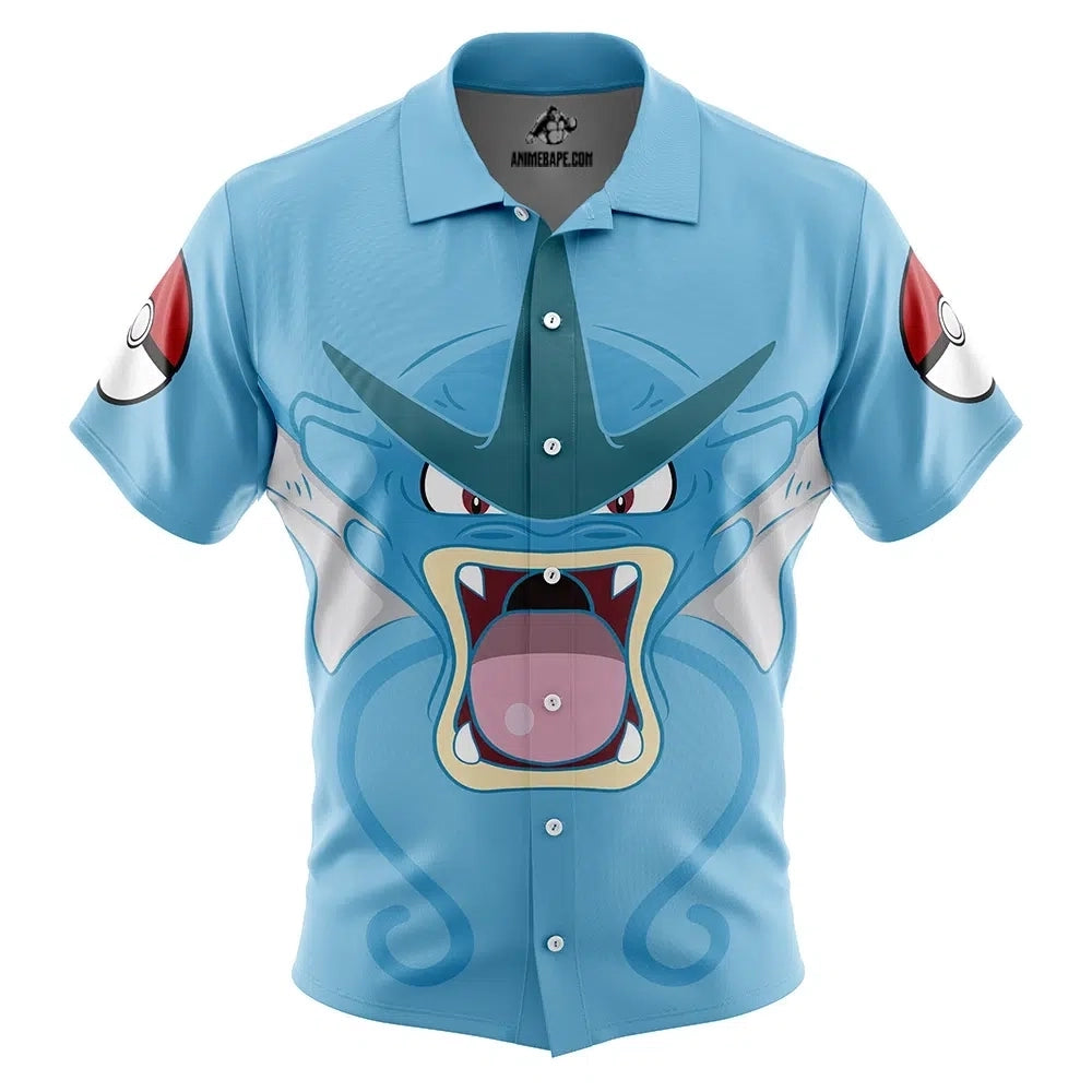 Pokemon Gyarados Face Button Up Hawaiian Shirt