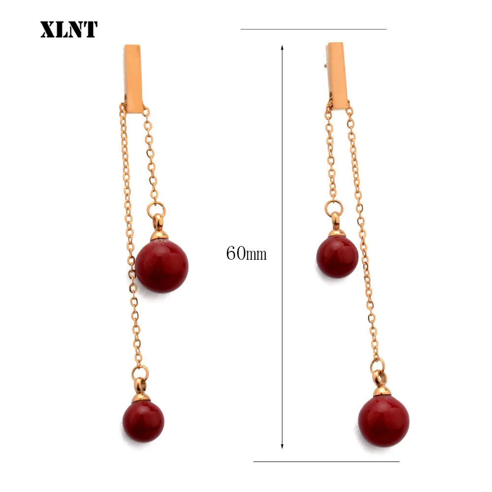 XLNT New Fashion Rose Golden Plated Dangle Hanging Red Stone  Long Drop Earrings For Women Jewelry brincos bijoux
