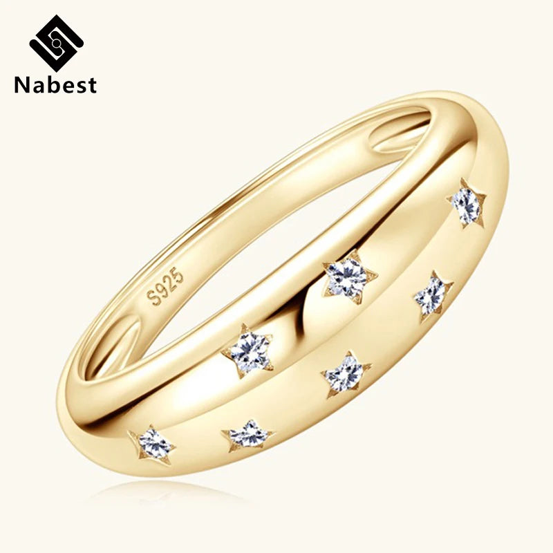 Nabest Design VVS1 D Color 3EX Moissanite Diamond Women Rings 925 Sterling Silver Chunky Ring Wedding Bride Gold Plated Jewelry