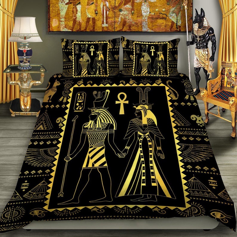 Ancient Egyptian Duvet Cover Bedding Set with 2 Pillowcases