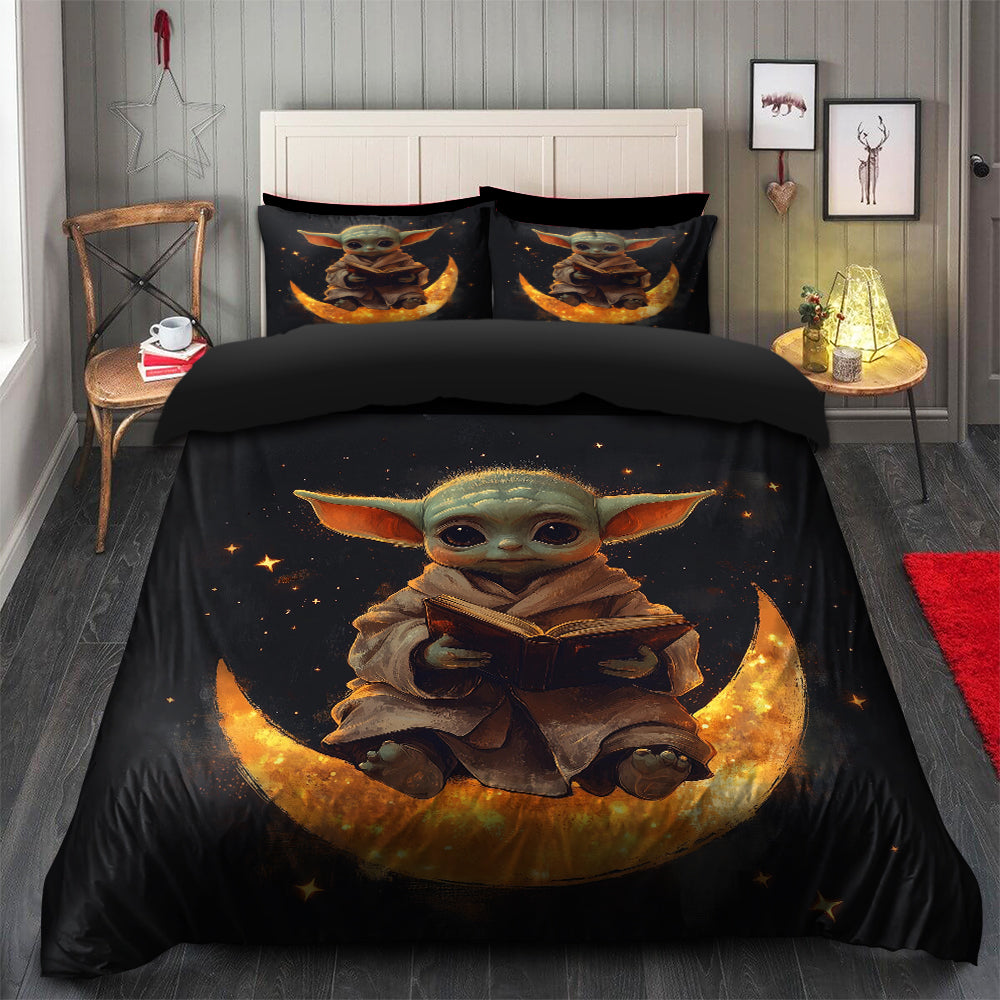 Baby Yoda Crescent Moon Duvet Cover Set with 2 Pillowcases