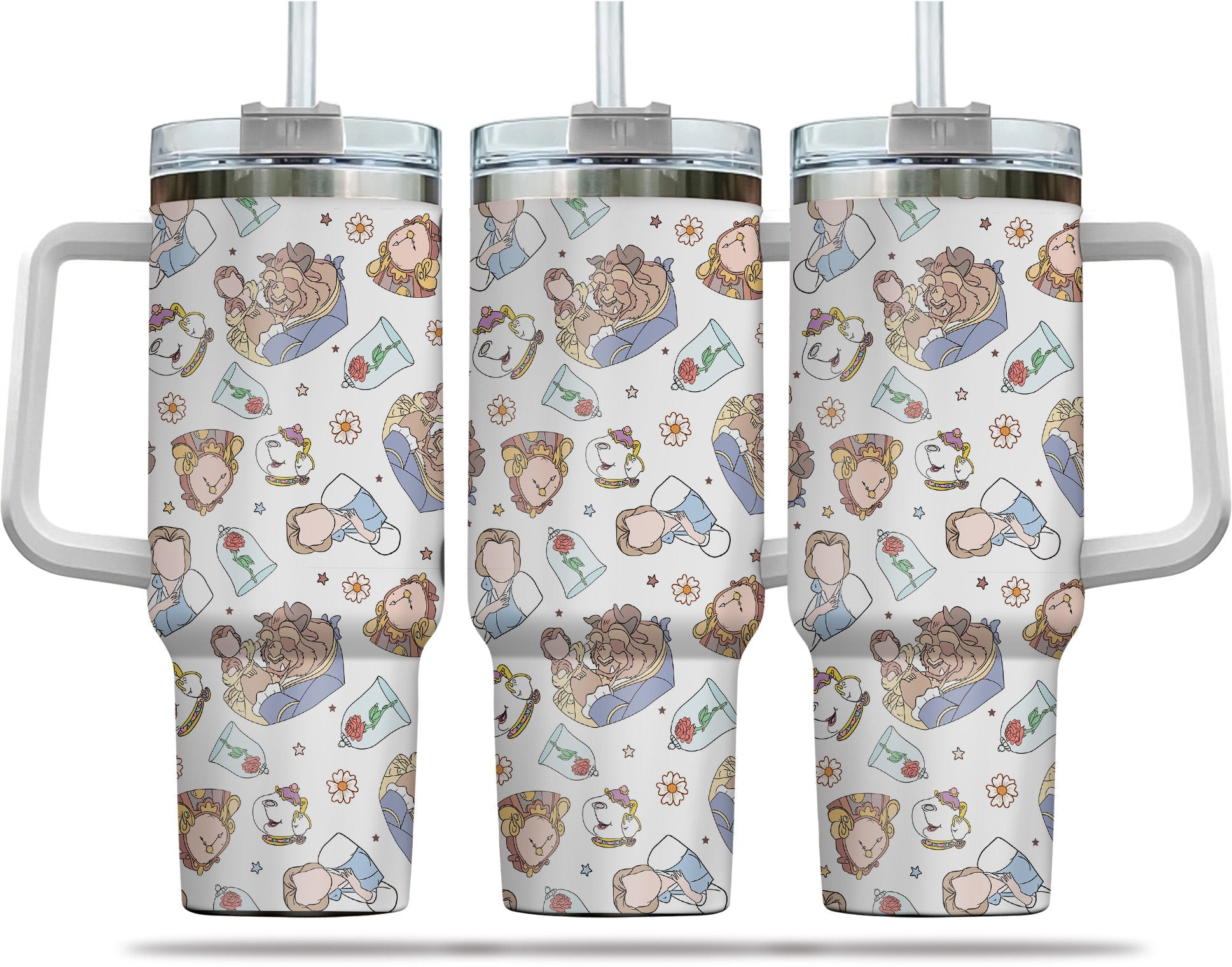 Beauty And The Beast Belle The Beast The Clock Rose Large Tumbler
