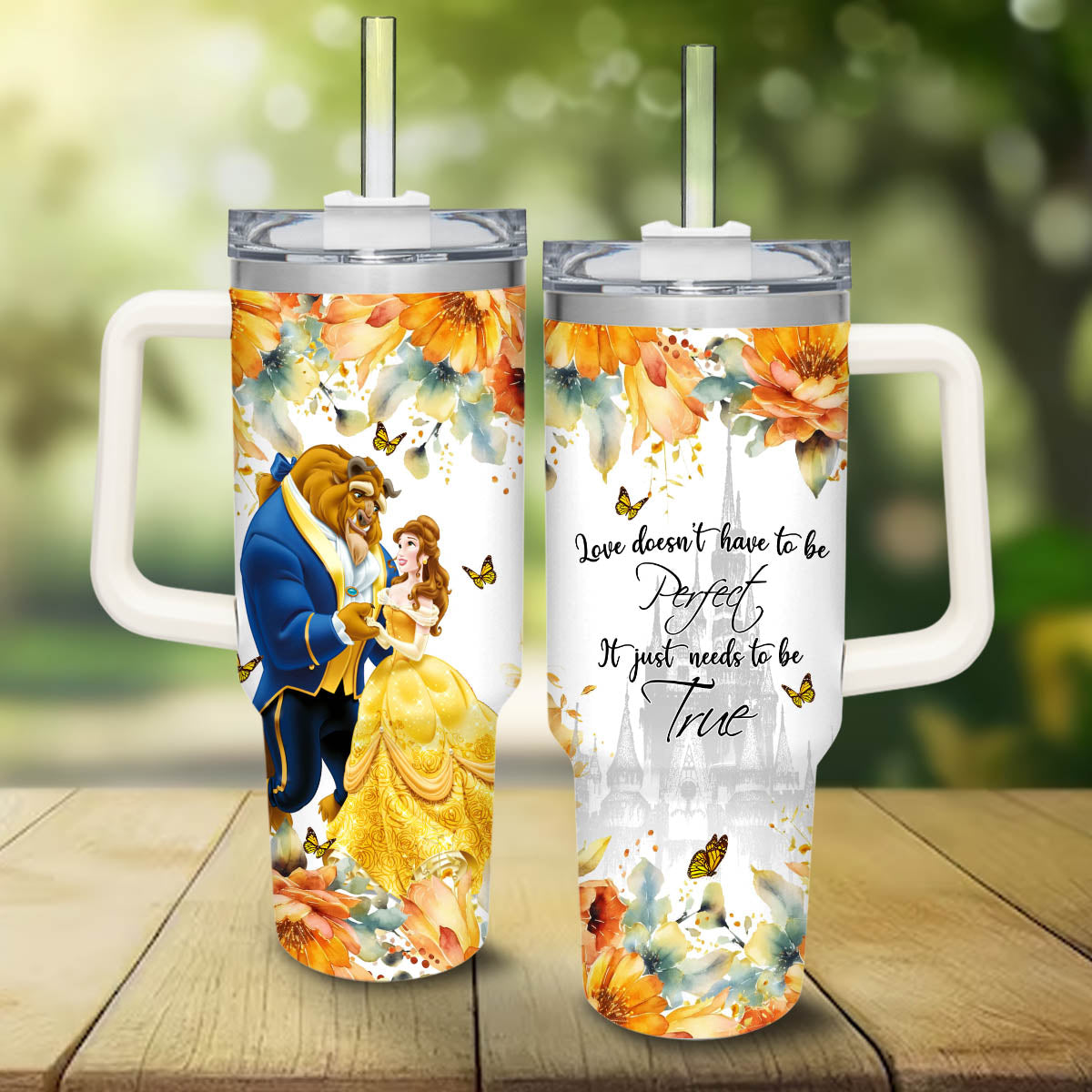 Beauty And The Beast Love Doesn't Have To Be Perfect Large Tumbler