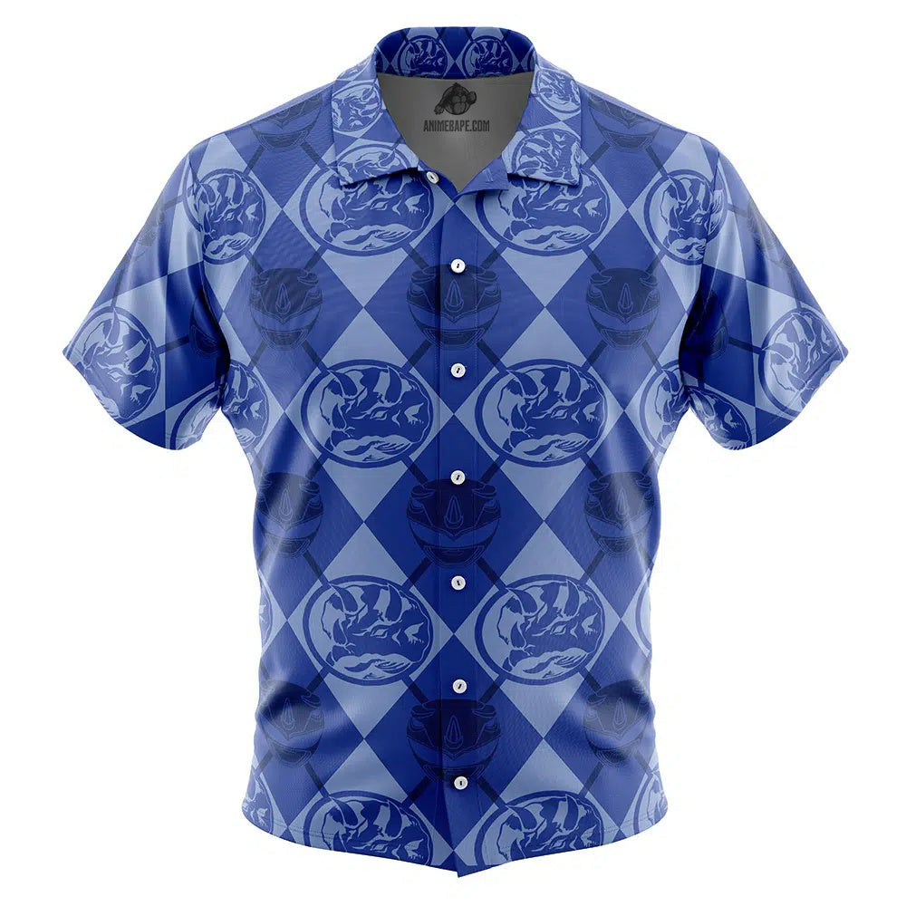 Blue Ranger Pattern Power Rangers Button Up Hawaiian Shirt