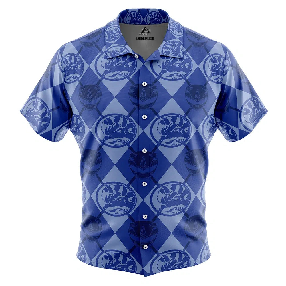 Blue Ranger Pattern Power Rangers Button Up Hawaiian Shirt
