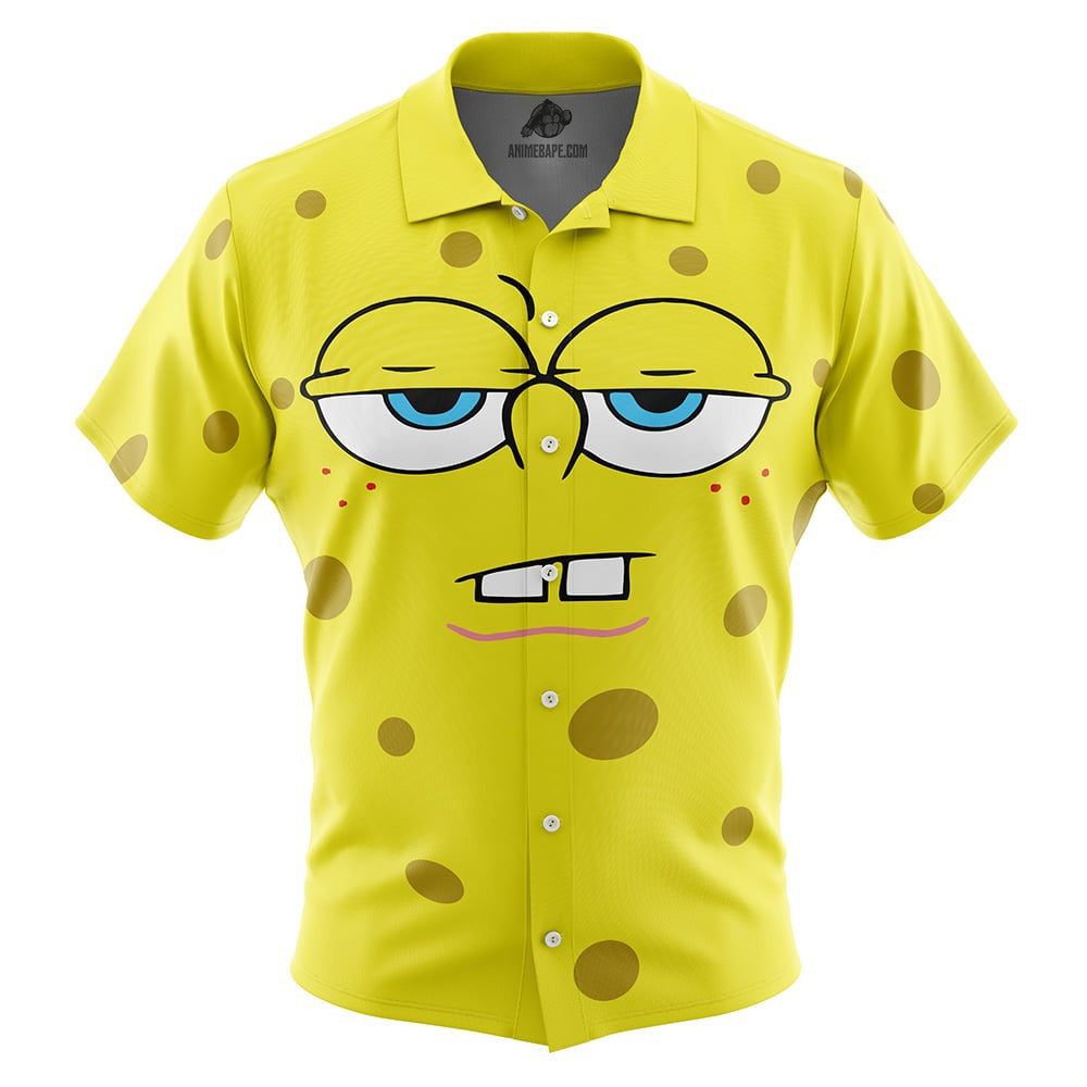 Bored Face Spongebob Squarepants Button Up Hawaiian Shirt