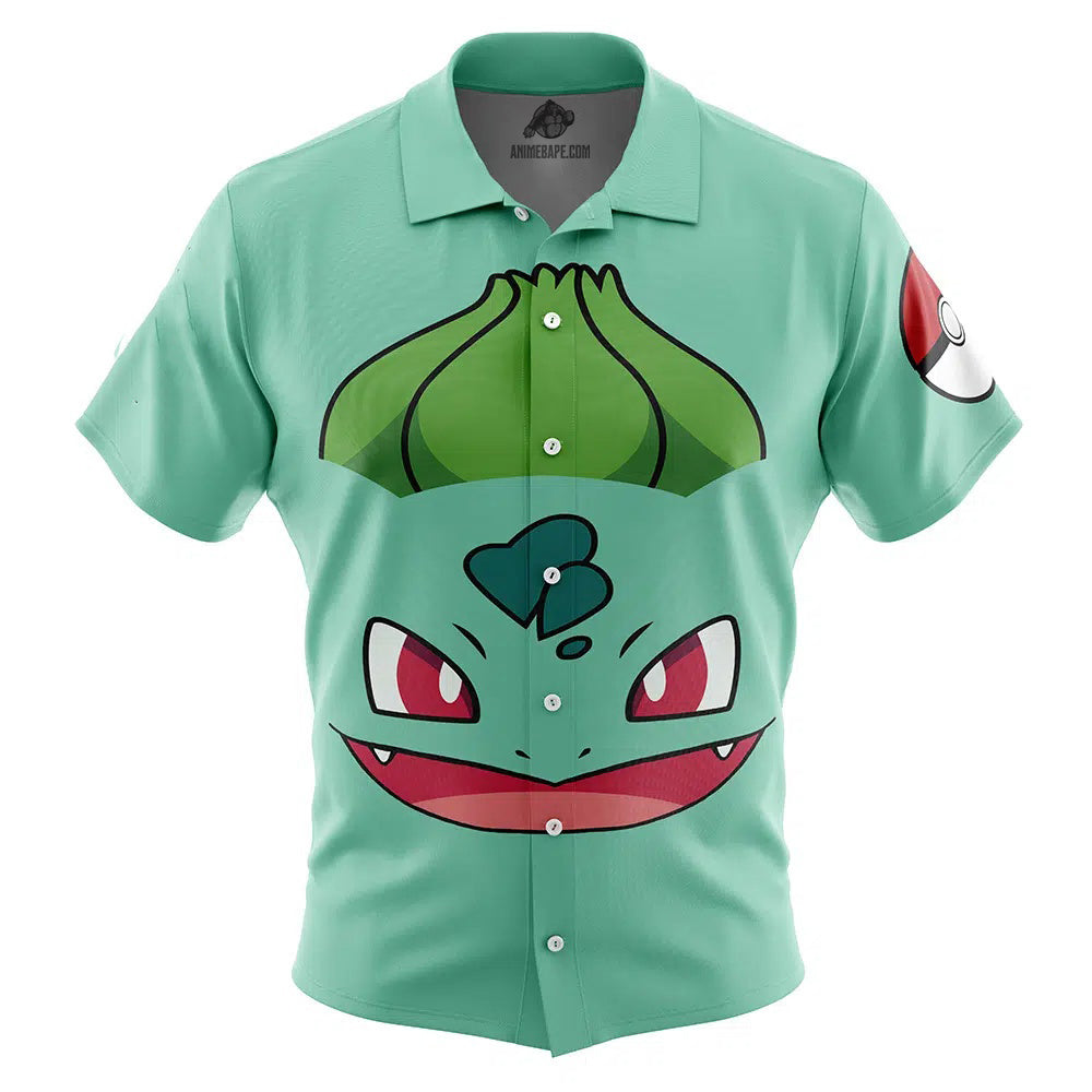 Bulbasaur Face Pokemon Button Up Hawaiian Shirt
