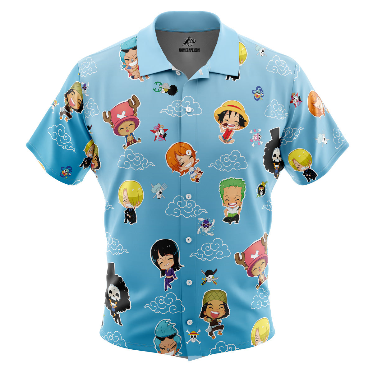 Chibi Strawhat Crew Pattern One Piece Pirates Button Up Hawaiian Shirt