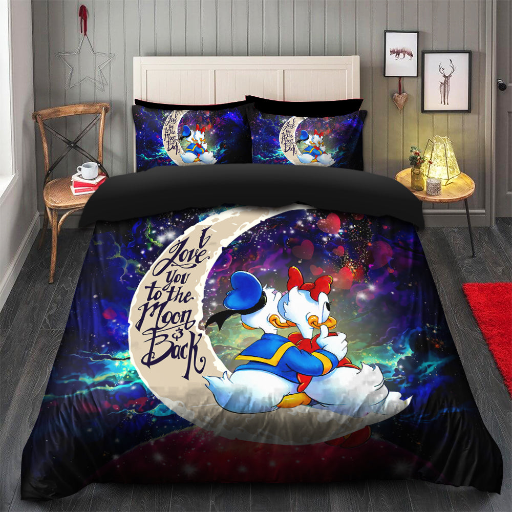 Cute Duck Couple Love You To The Moon Galaxy Bedding Set Duvet Cover