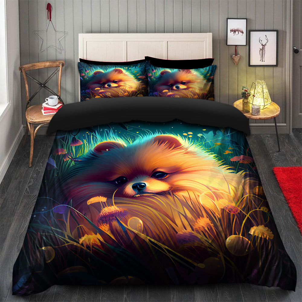 Cozy Fireflies Pomeranian Duvet Cover Set with 2 Pillowcases