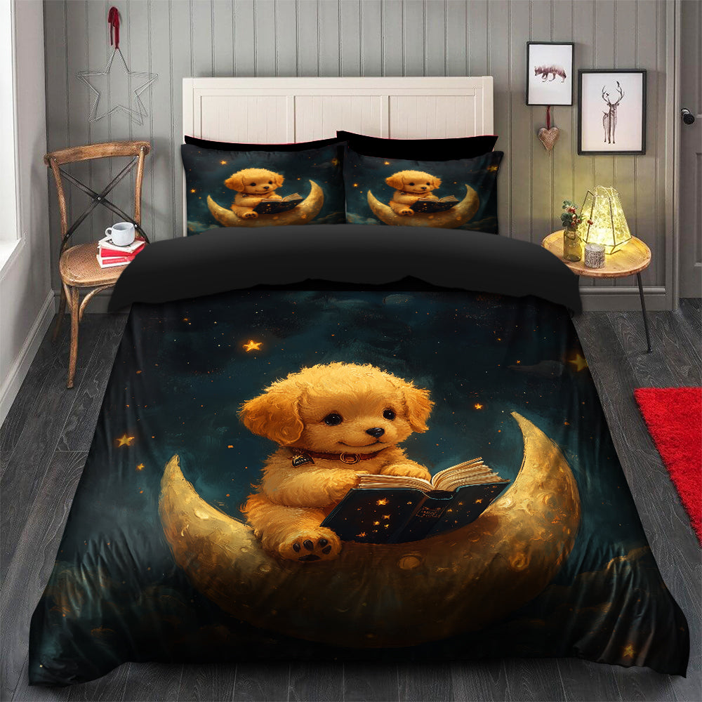 Cute Puppy Bedding Set with Duvet Cover and 2 Pillowcases, Moon