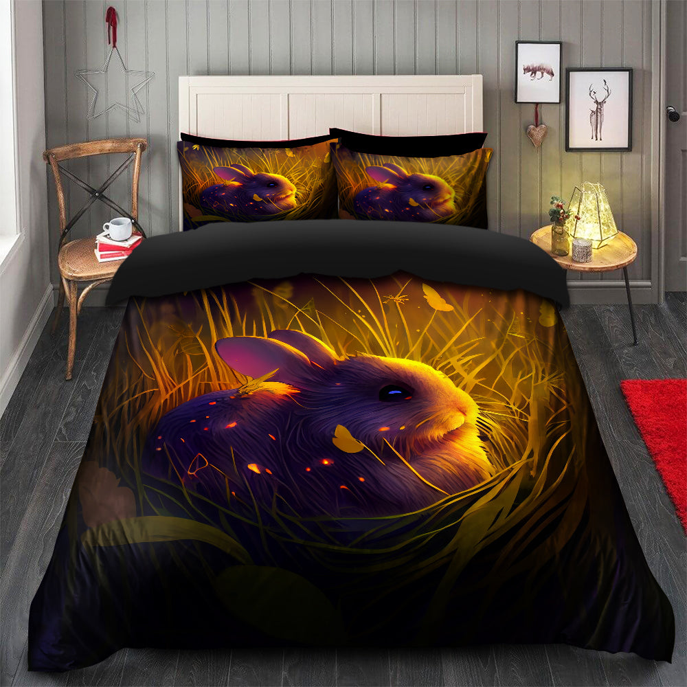 Cozy Fireflies Bedding Set with Cute Rabbit Duvet Cover & 2