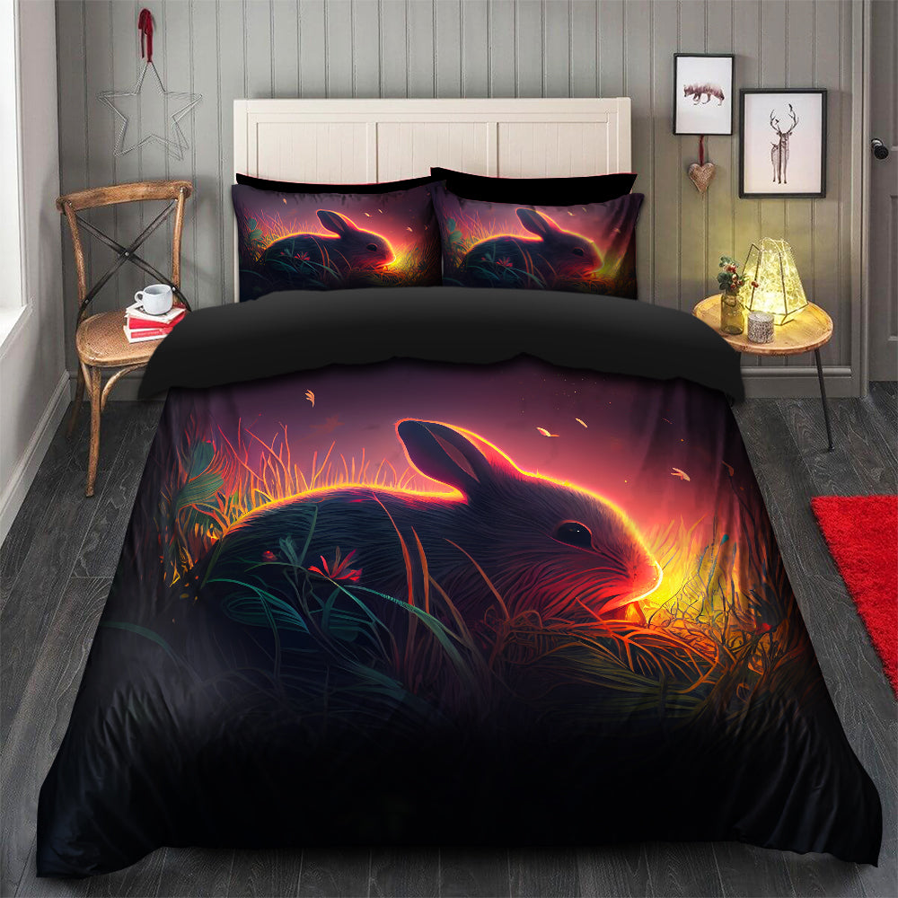 Cozy Cute Rabbit Fireflies Bedding Set with Duvet Cover and 2