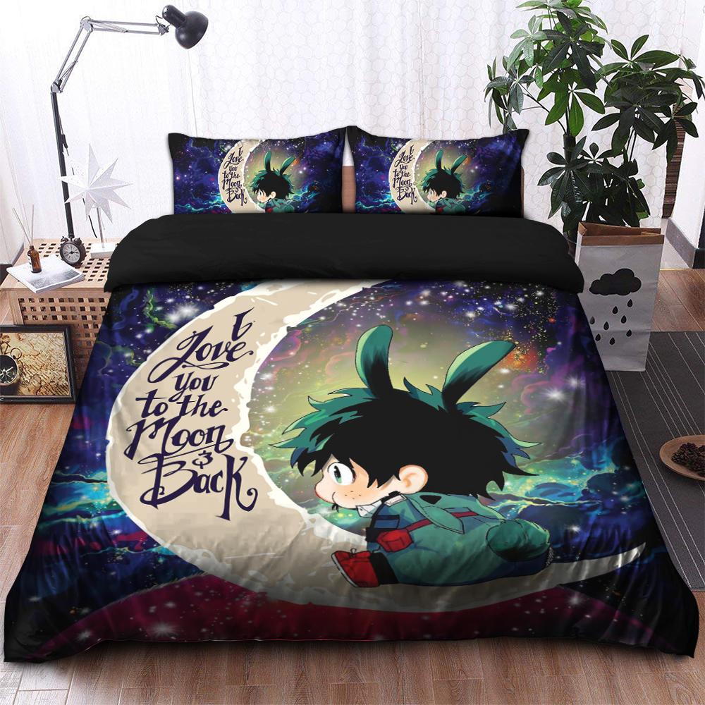 Deku My Hero Academia Anime Bedding Set - Love You To The Moon Galaxy Duvet Cover with 2 Pillowcases