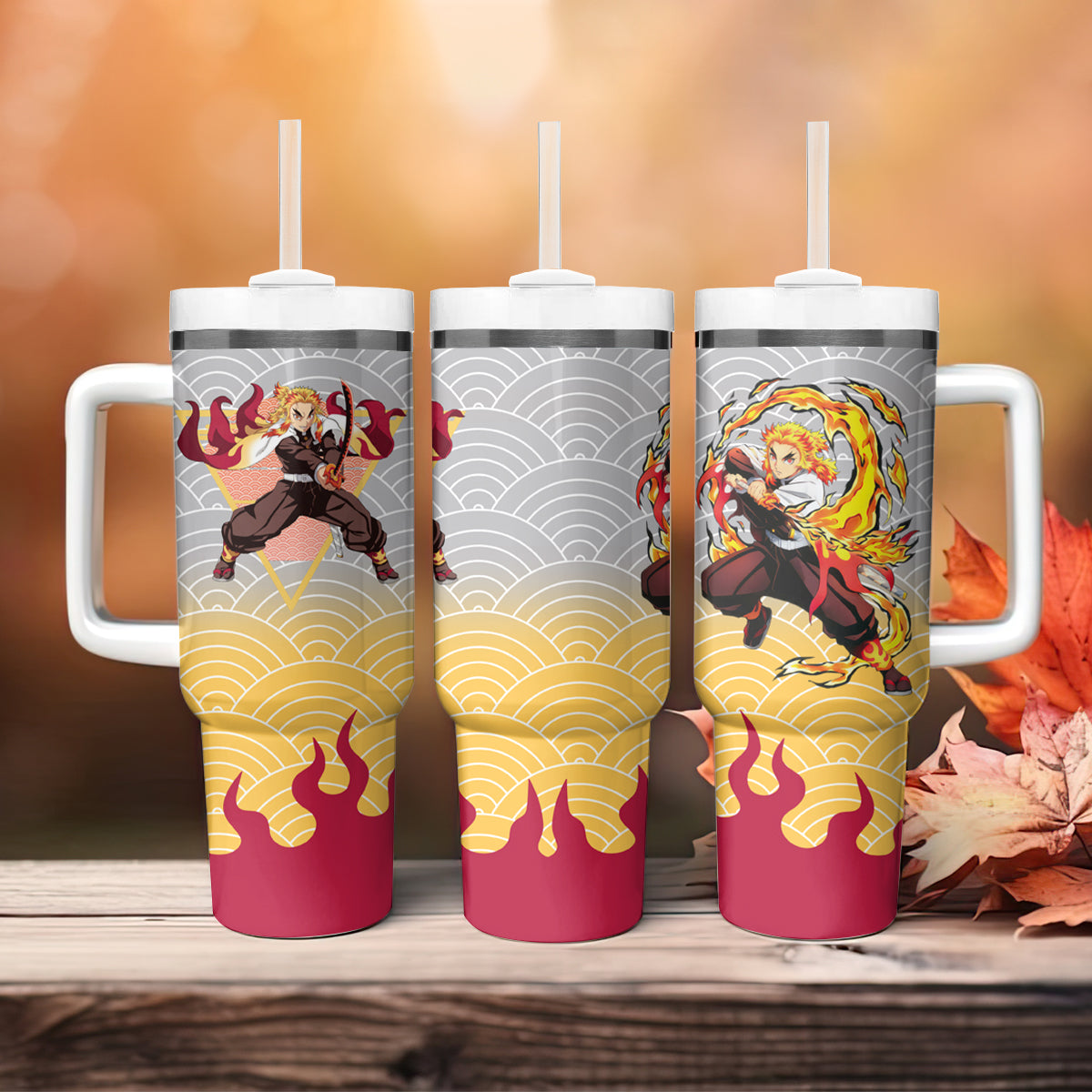 Demon Slayer Rengoku Kyoujurou Fighting Gray Large Tumbler