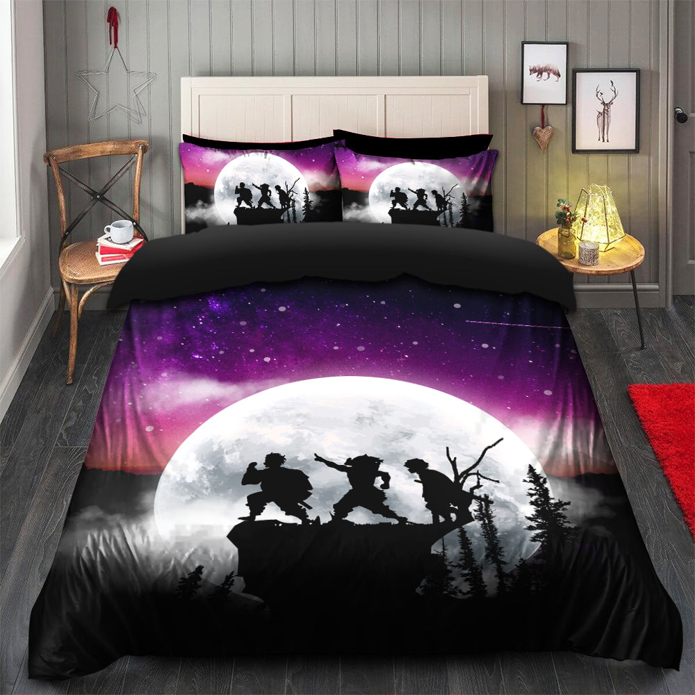Anime Demon Slayer Kimetsu No Yaiba Moon Night Galaxy Bedding Set Duvet Cover with 2 Pillowcases for Kids and Adults