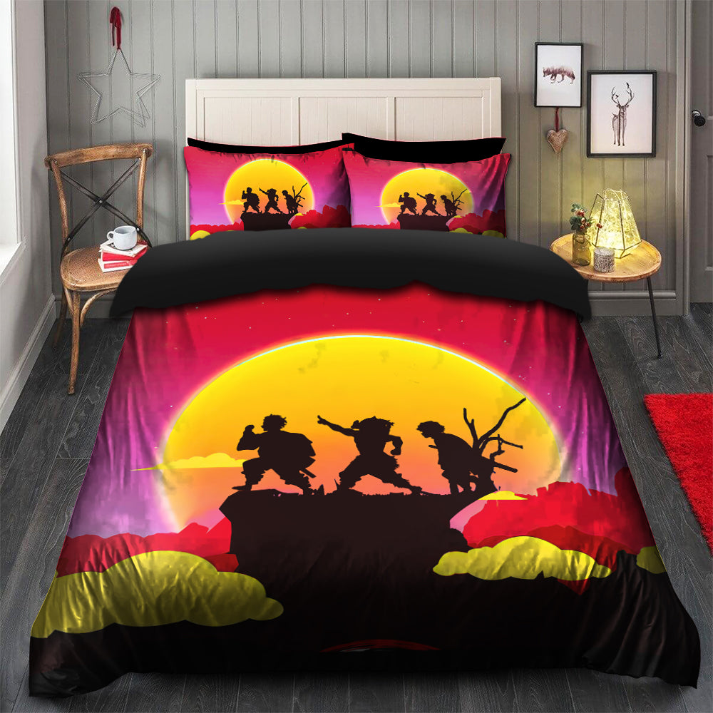 Anime Demon Slayer Kimetsu No Yaiba Sunset Bedding Set Duvet Cover and 2 Pillowcases