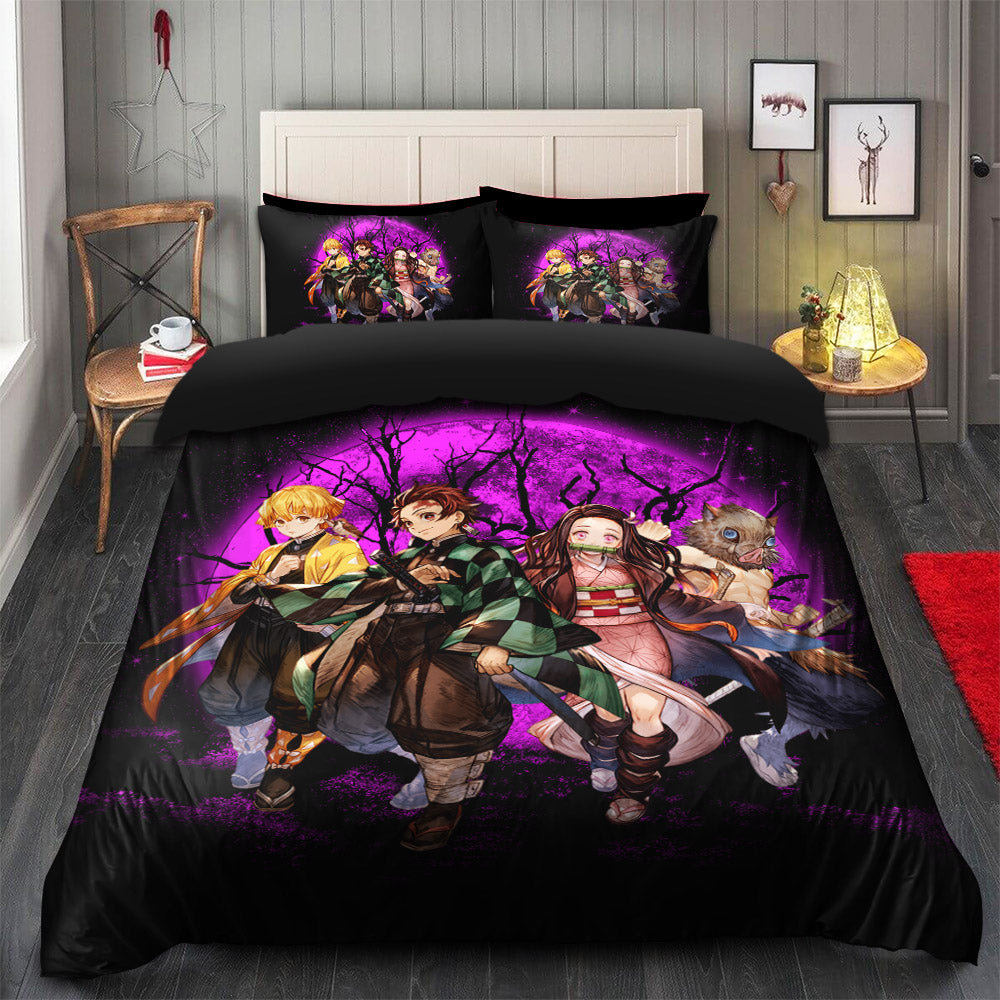 Demon Slayer Bedding Set Pink Moonlight Duvet Cover & 2 Pillowcases