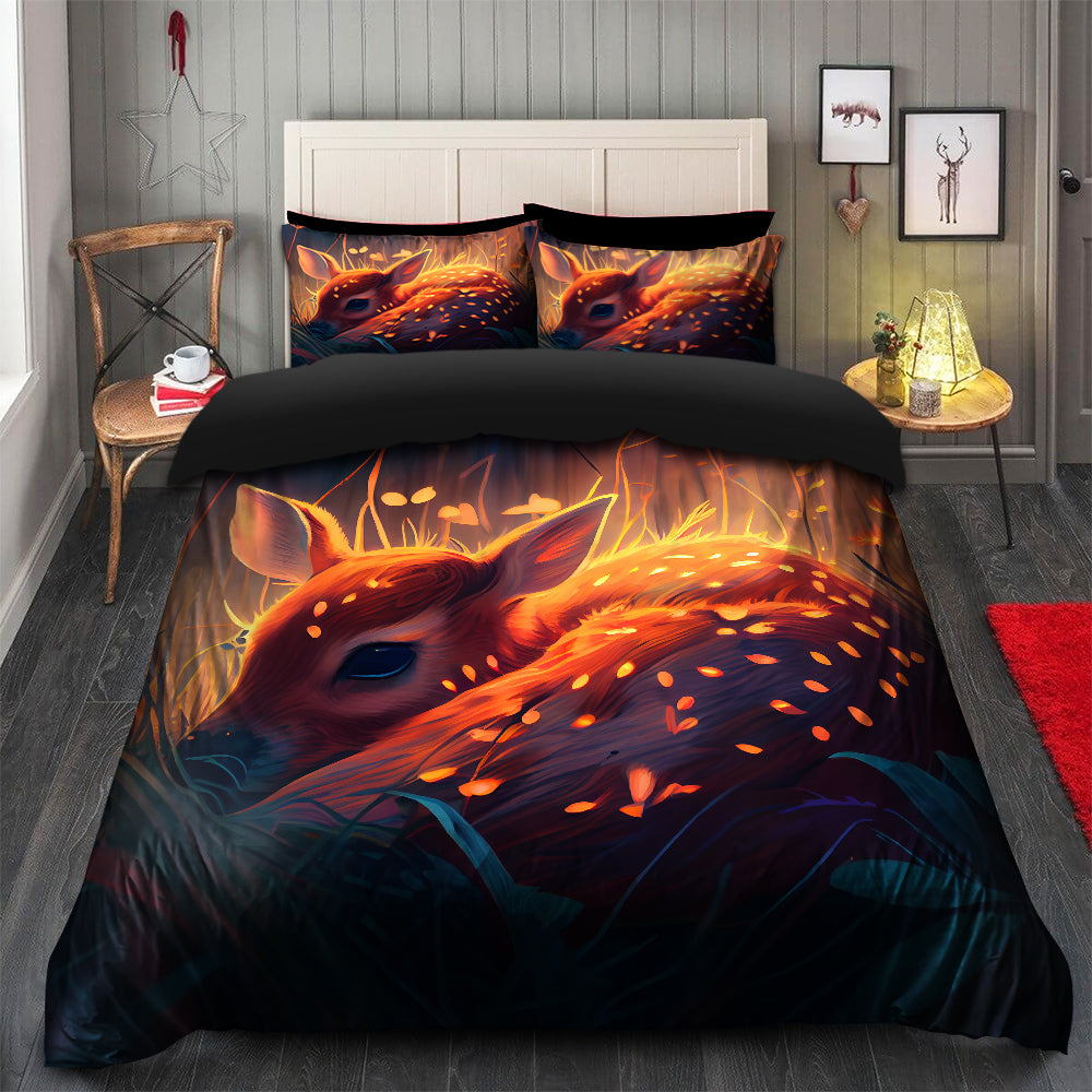 Cozy Fireflies Fawn Bedding Set with Duvet Cover and 2 Pillowcases