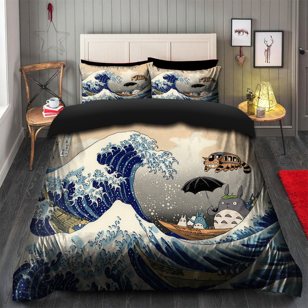Totoro Great Wave Japan Bedding Set with Duvet Cover & 2 Pillowcases