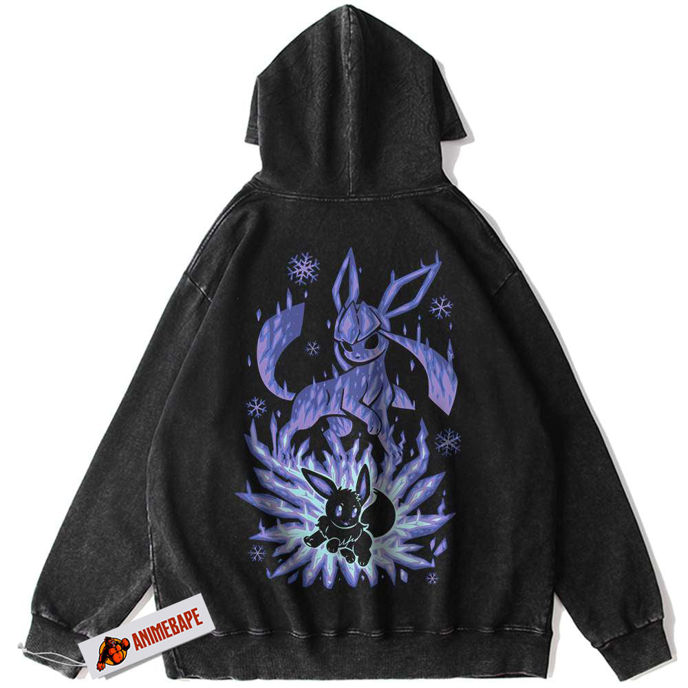 Eevee Glaceon Hoodie, Vintage Anime Pokémon PKM Hoodie