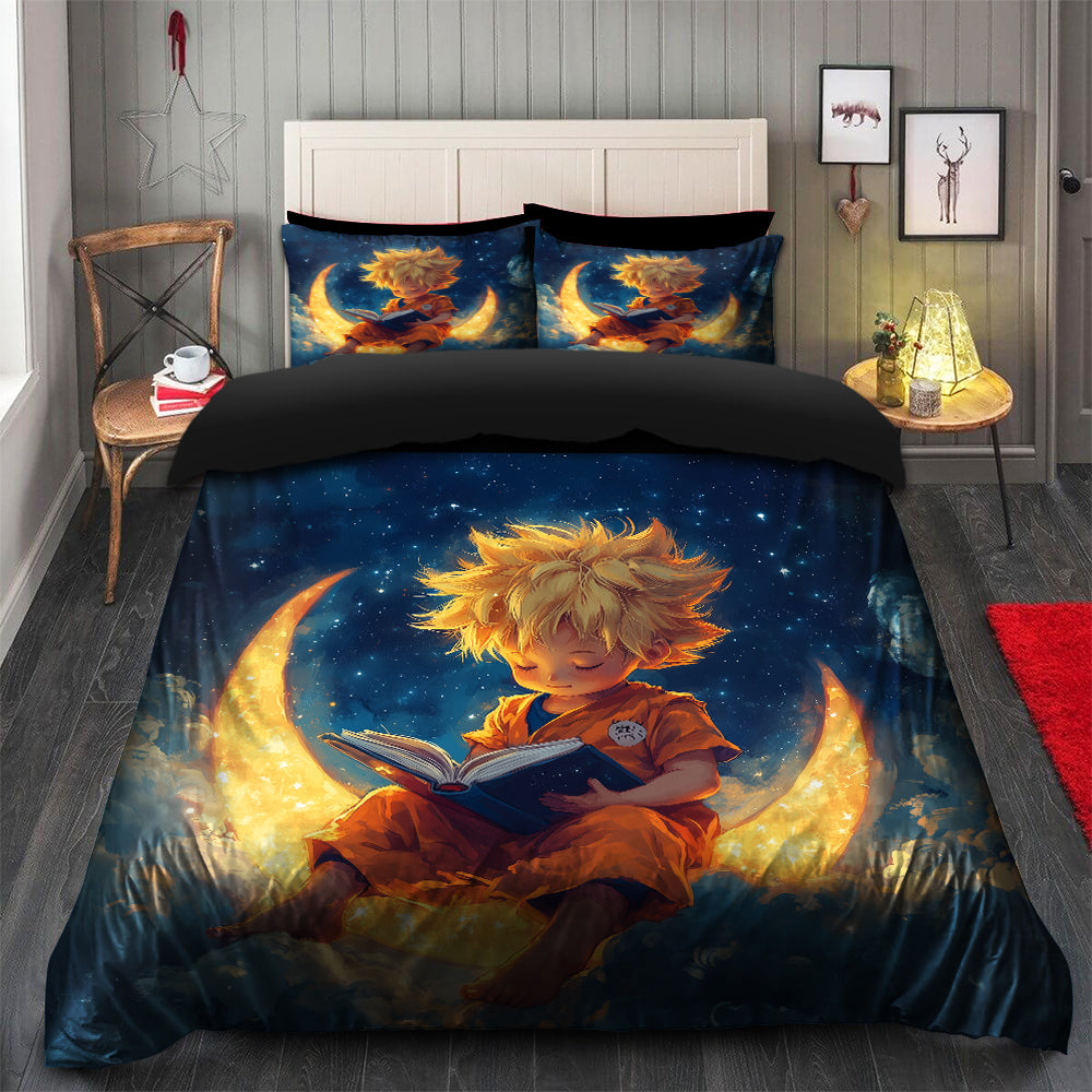 Goku Bedding Set Duvet Cover with 2 Pillowcases on Crescent Moon