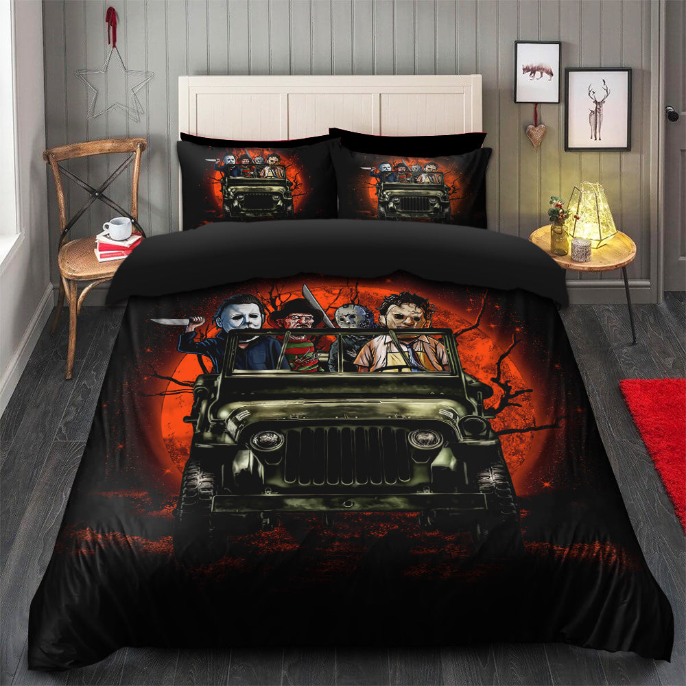 Halloween Horror Movies Jeep Duvet Cover Bedding Set with 2