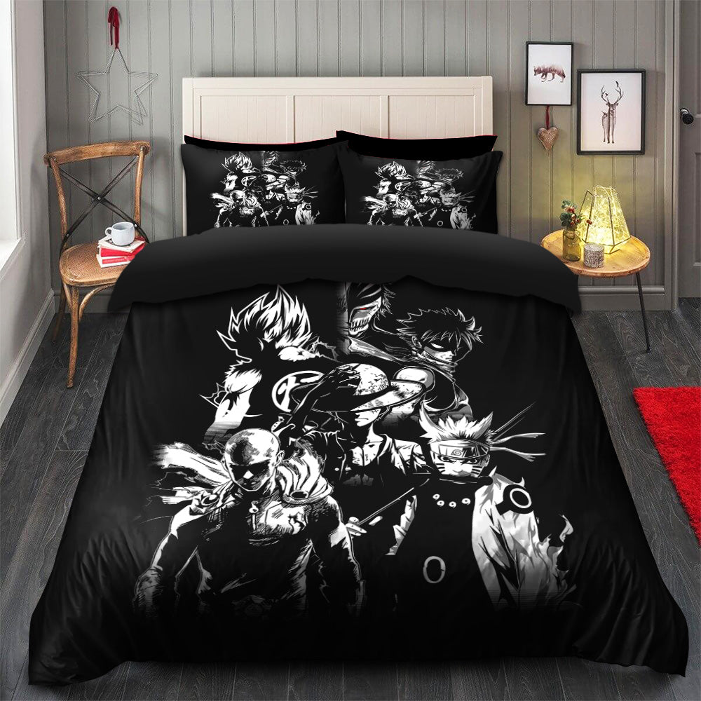 Superhero Themed Black  White Bedding Set - Duvet Cover with 2 Pillowcases for Kids and Adults