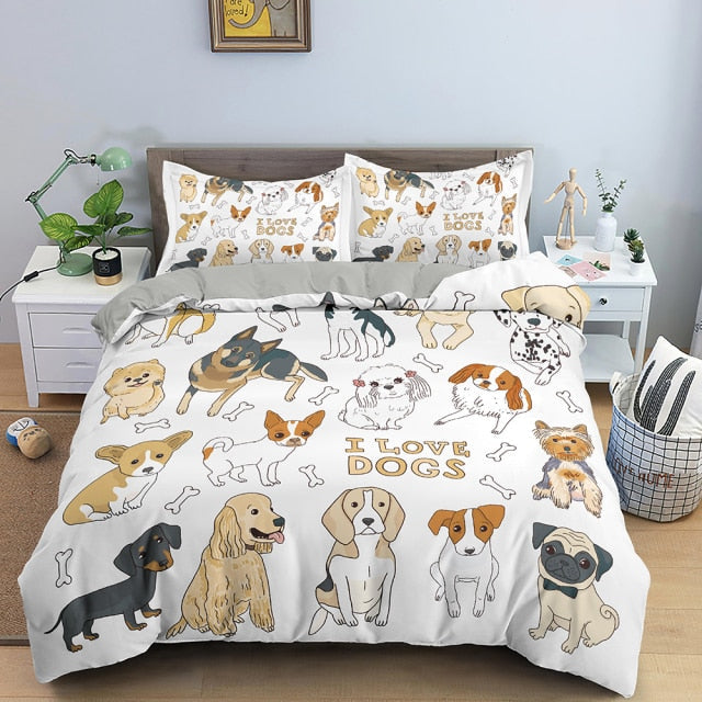 I Love Dogs Duvet Cover Set with 2 Pillowcases - Bedding Set