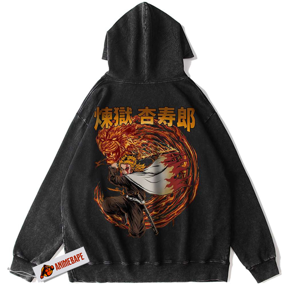 Demon Slayer Kyojuro Rengoku Vintage Hoodie, Anime Apparel