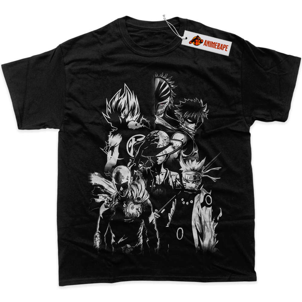Anime Graphic T-Shirt featuring Luffy, Goku, Naruto, Saitama, Ichigo