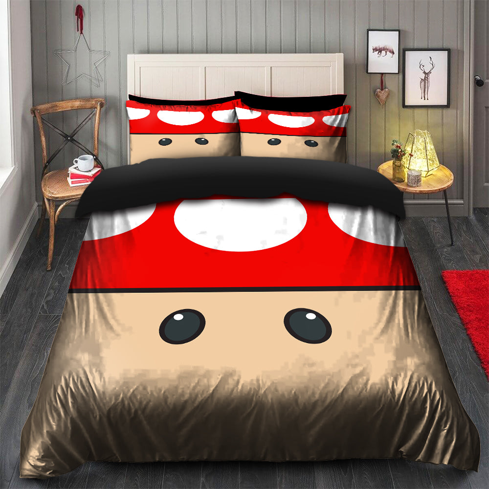 Red Mario Mushroom Bedding Set with Duvet Cover and 2 Pillowcases