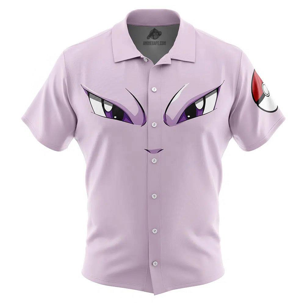 Mewtwo Face Pokemon Button Up Hawaiian Shirt