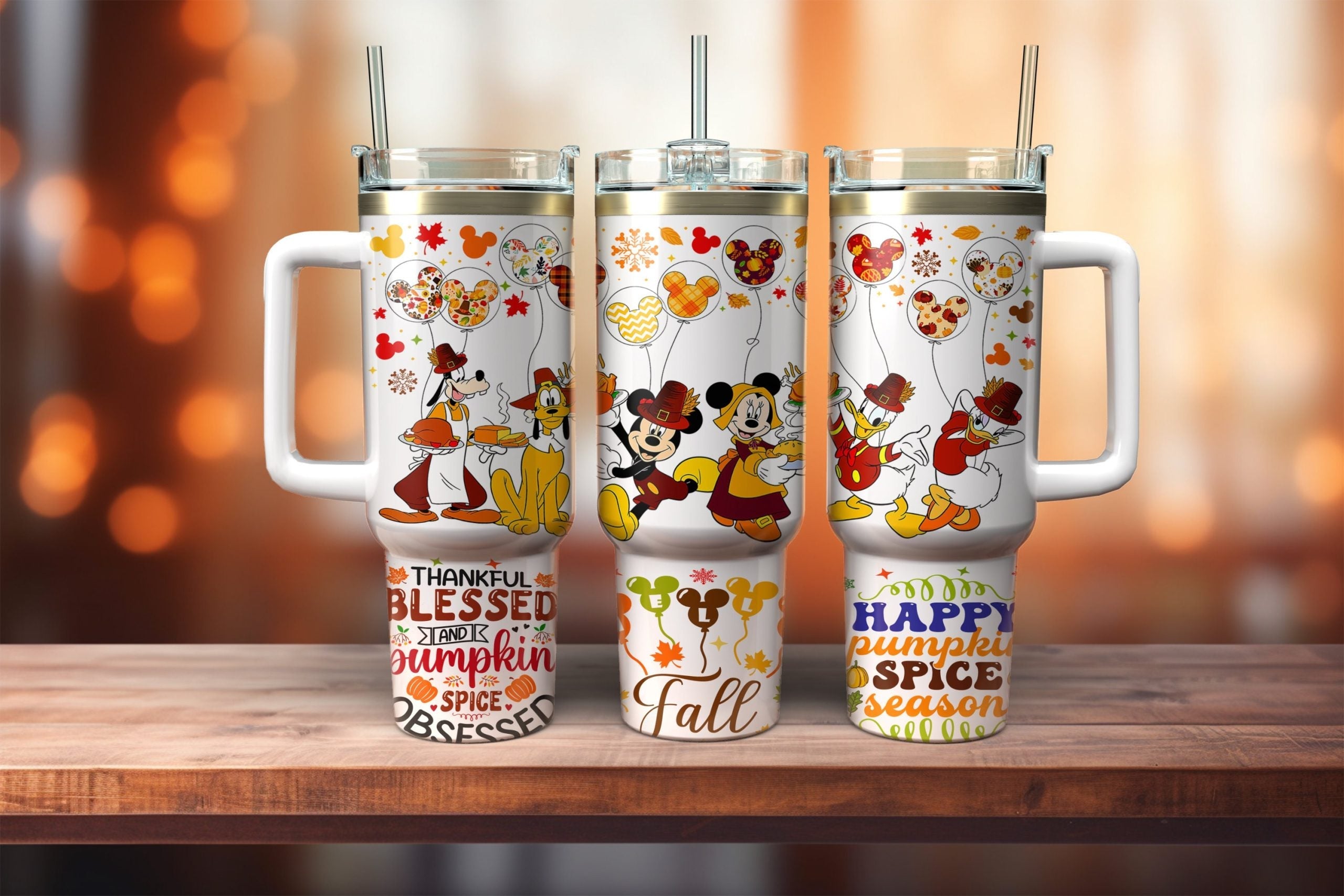 Mickey Mouse Disney And Friends Happy Pumpkin Pie Season Brown Large Tumbler