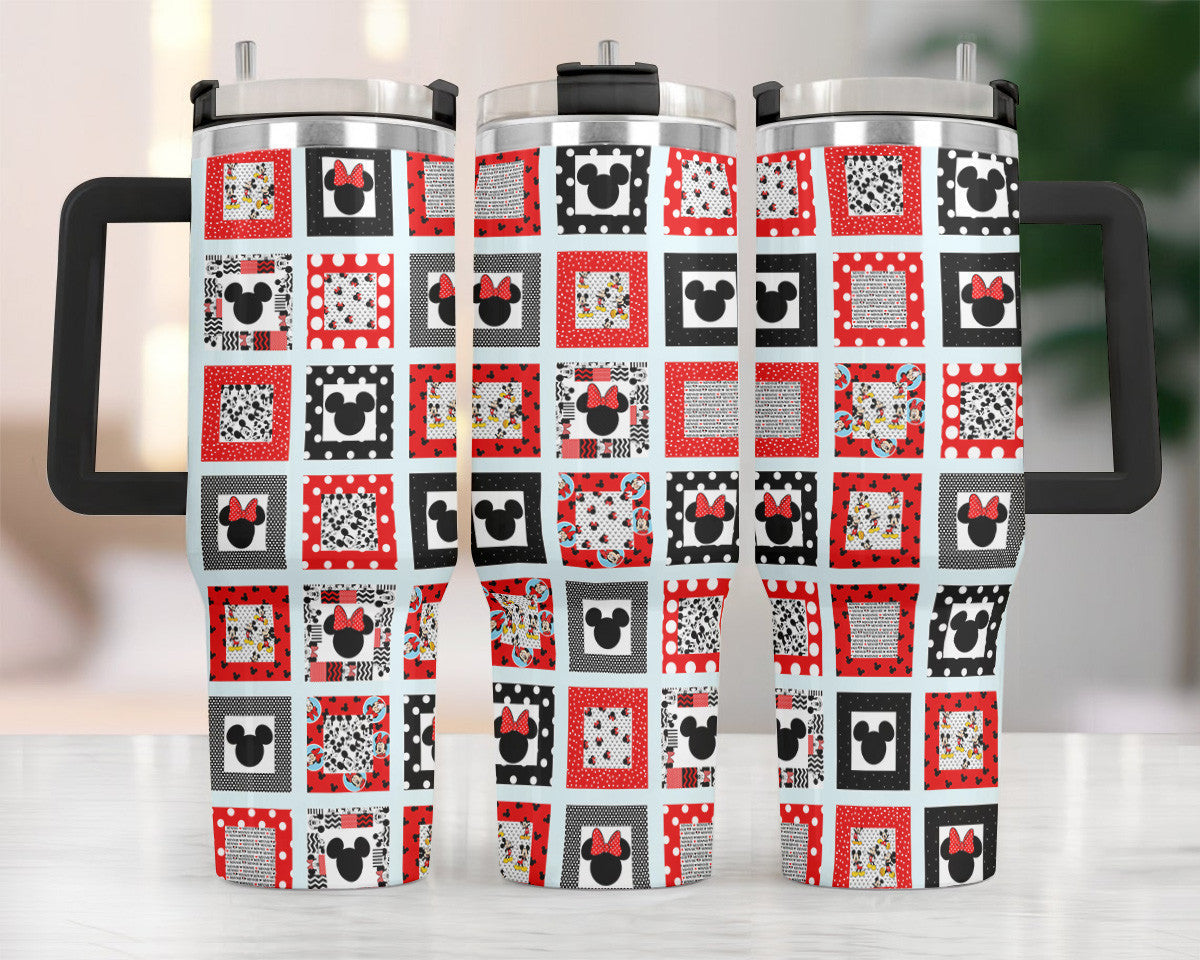 Mickey Mouse Disney And Minnie Mouse Head Checkered Large Tumbler