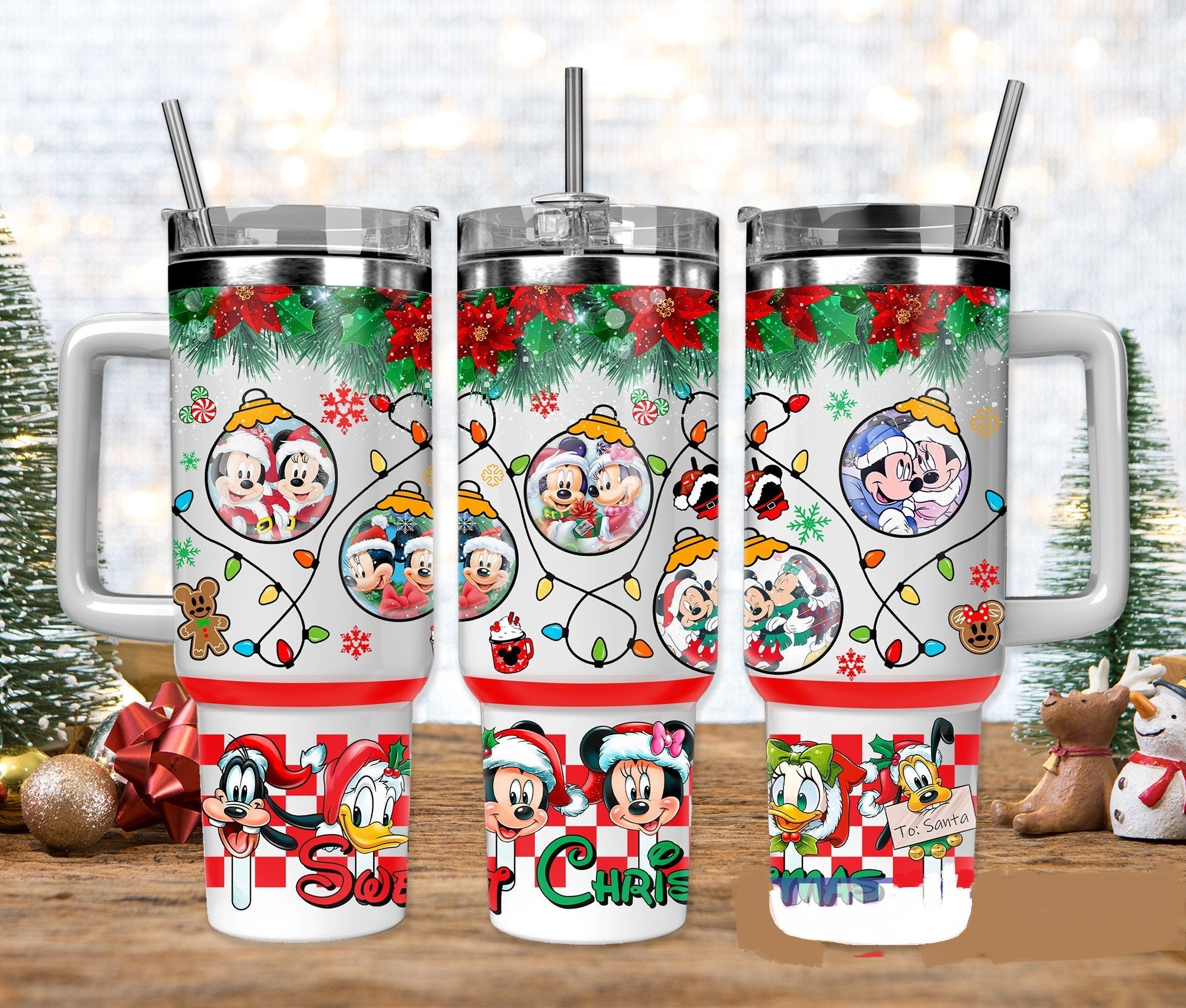 Mickey Mouse Disney Friends Christmas Ligt Bulbs Large Tumbler