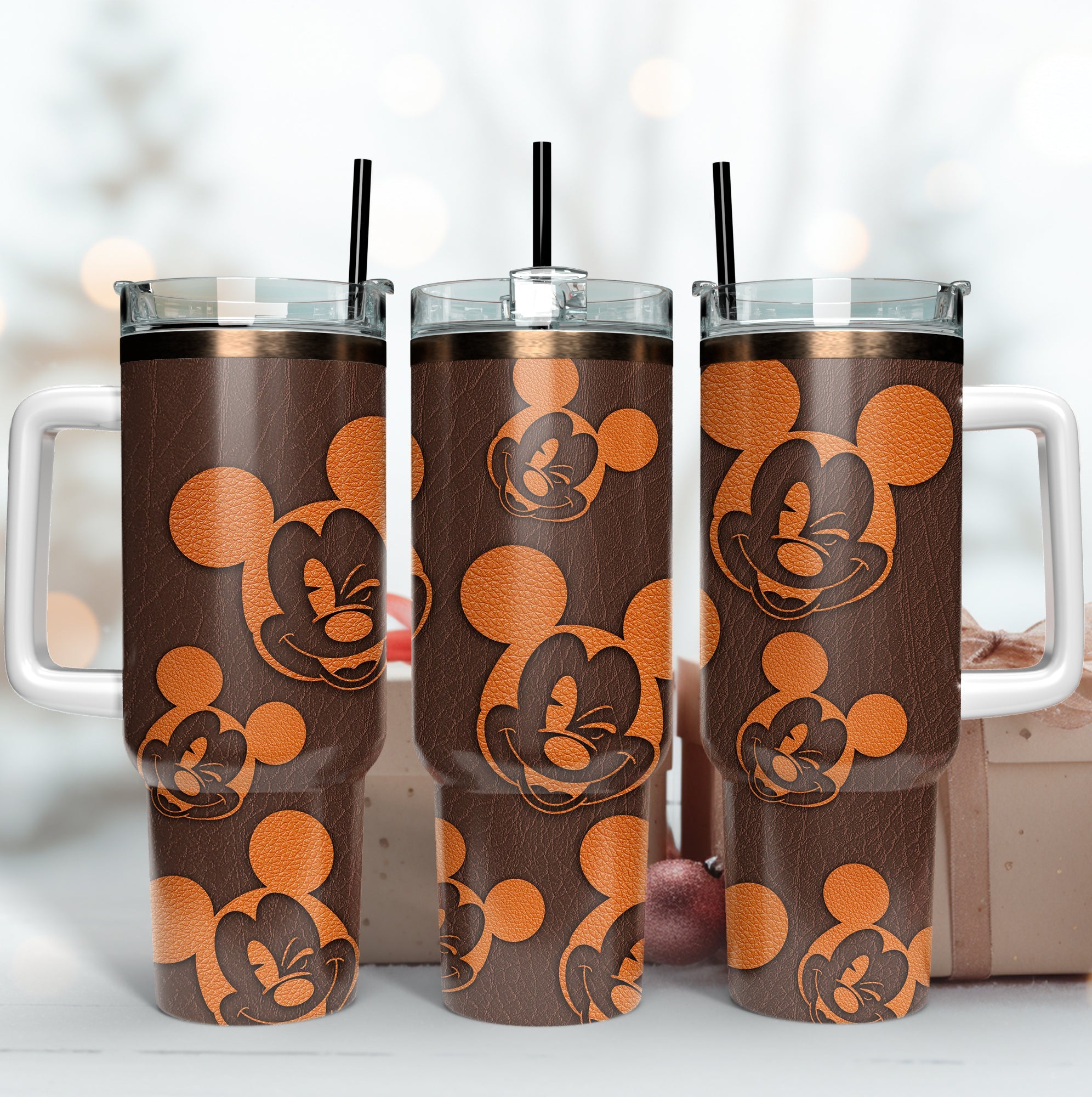Mickey Mouse Disney Winking Eye Mickey Mouse Disney Leather Brown Large Tumbler