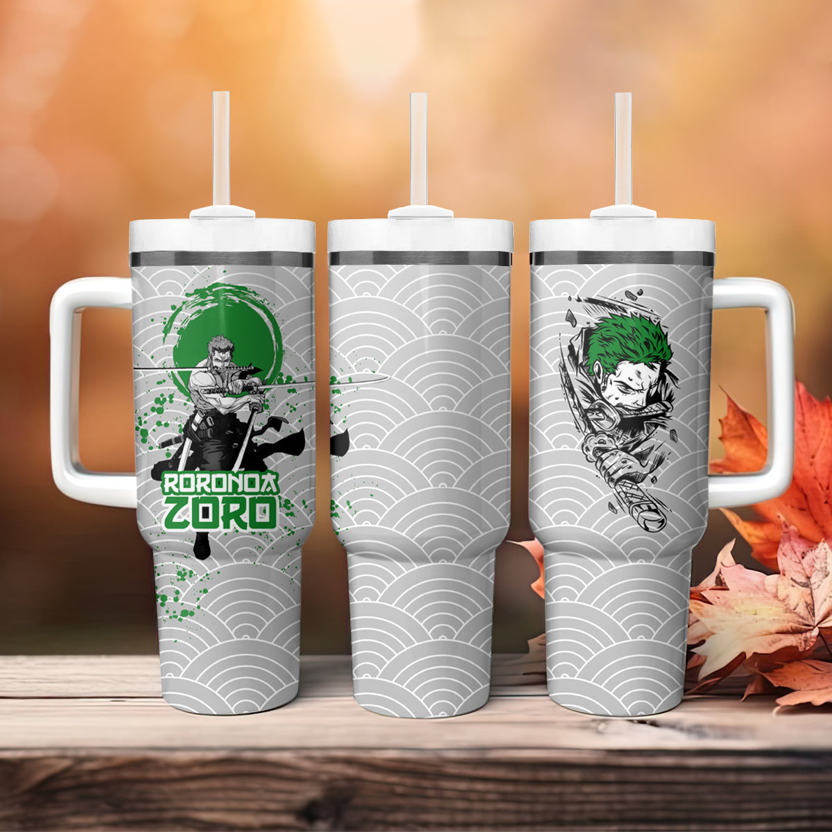 One Piece Roronoa Zoro Fighting Pose Gray Large Tumbler