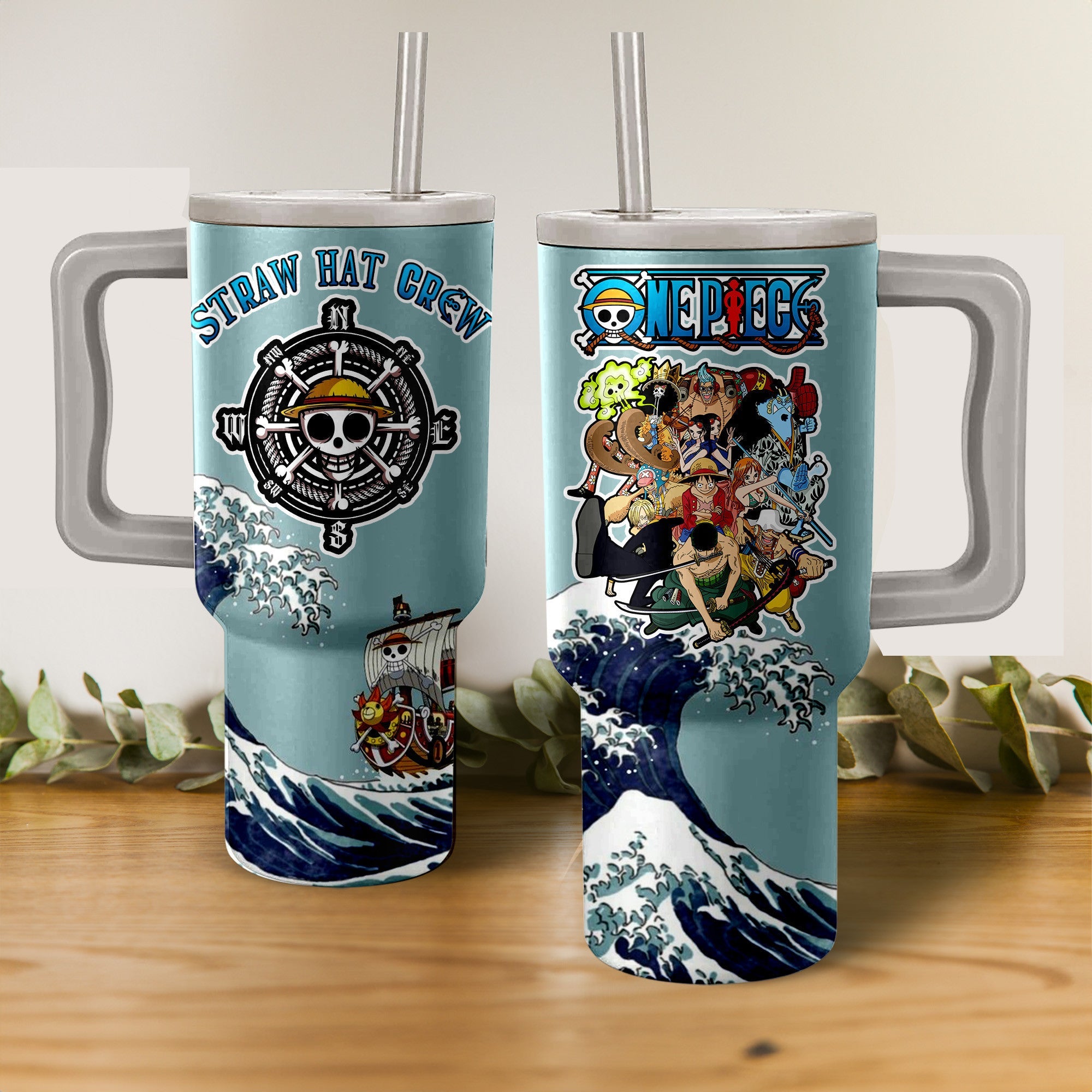 One Piece Straw Hat Crew Boat On Ocean Large Tumbler