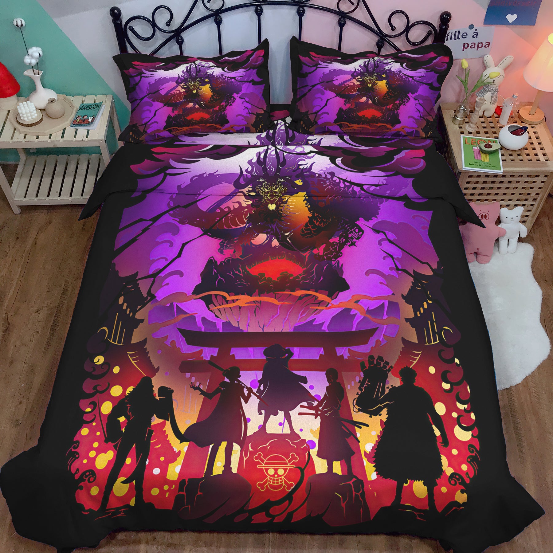 One Piece Anime Bedding Set with Duvet Cover and 2 Pillowcases for Kids and Adults