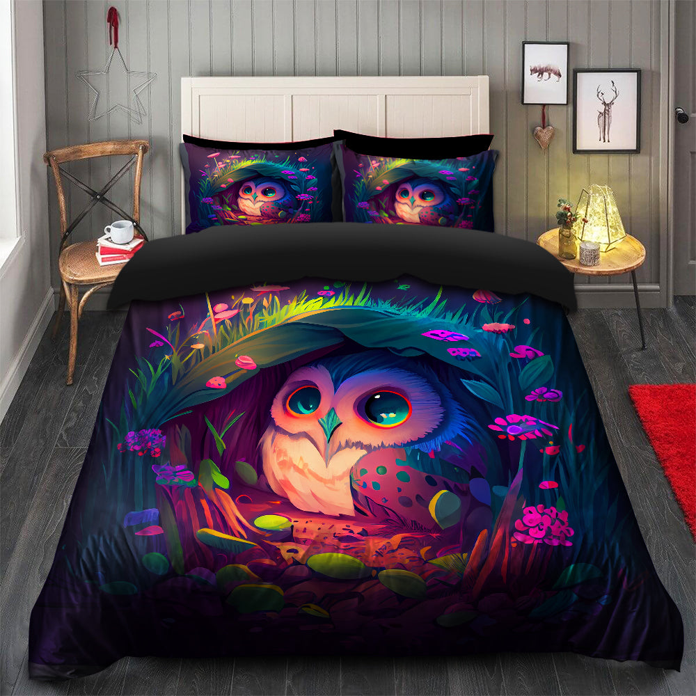 Cozy Owl and Fireflies Bedding Set with Duvet Cover and 2 Pillowcases