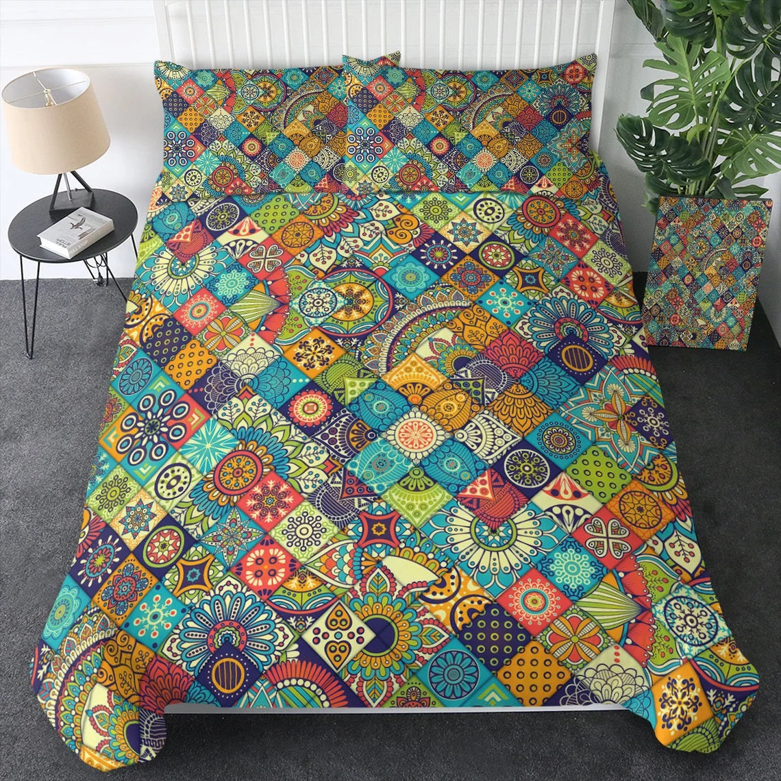 Mandala Patchwork Duvet Cover Bedding Set with 2 Pillowcases