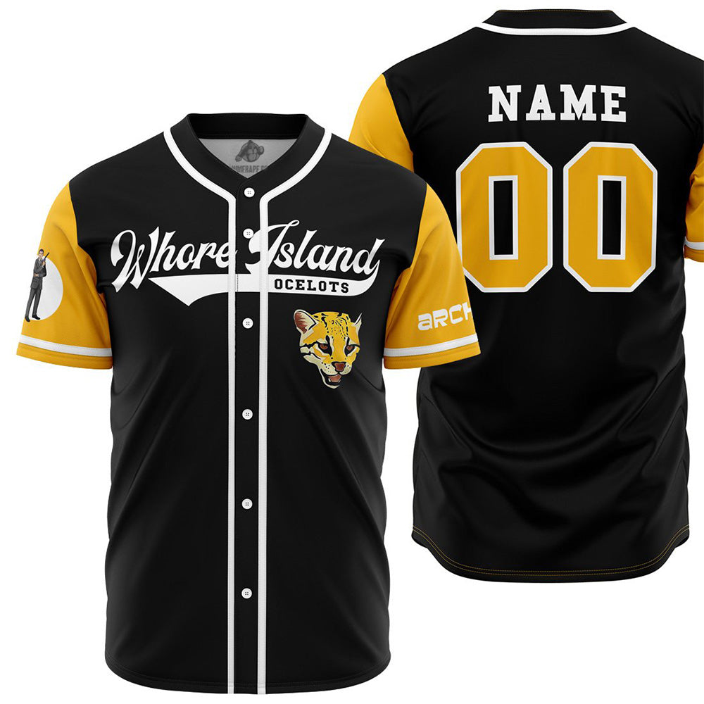 Personalized Whore Island Ocelots Archer V2 Baseball Jersey