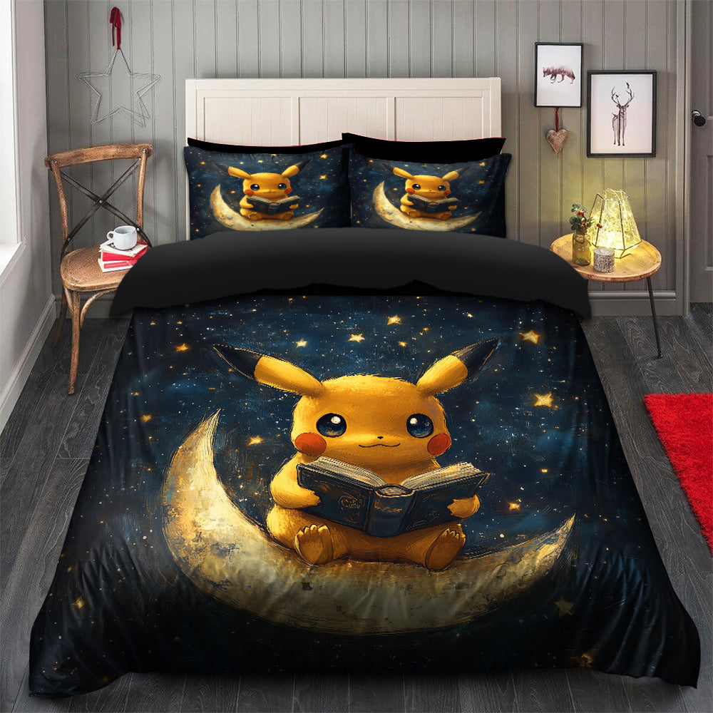 Pikachu Pokemon Bedding Set Duvet Cover with 2 Pillowcases on Moon