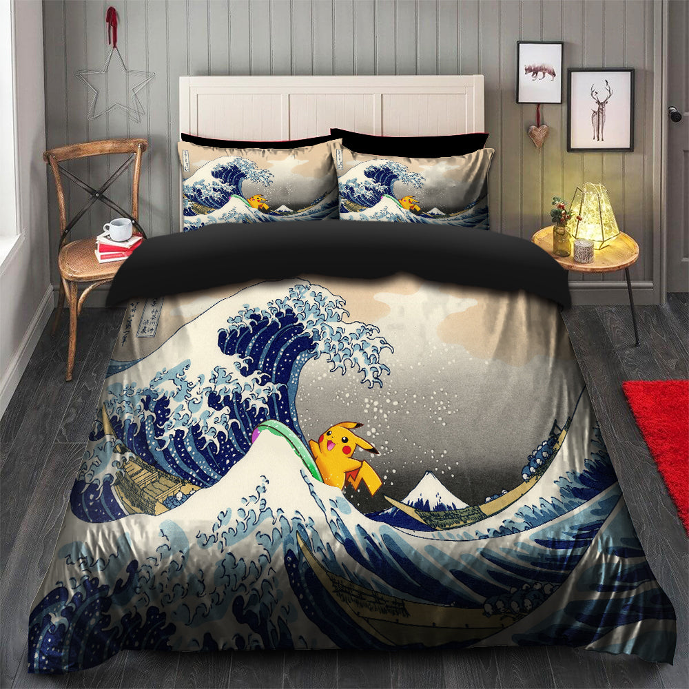 Pikachu Great Wave Japanese Pokemon Duvet Cover Bedding Set & 2