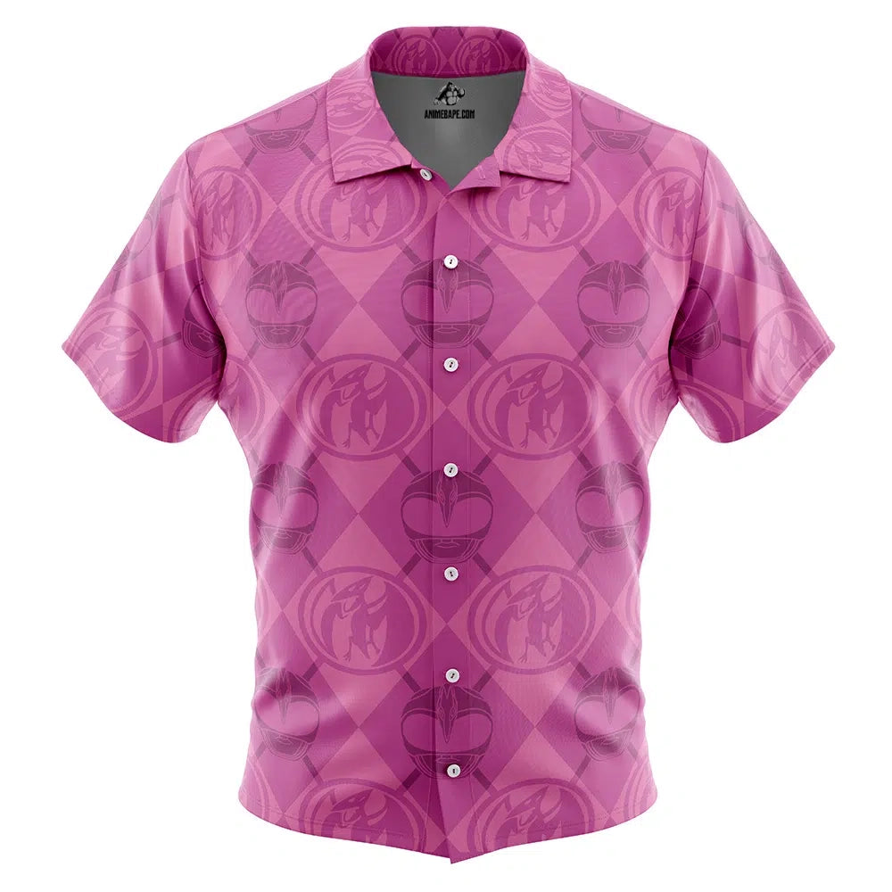 Pink Ranger Pattern Power Rangers Button Up Hawaiian Shirt