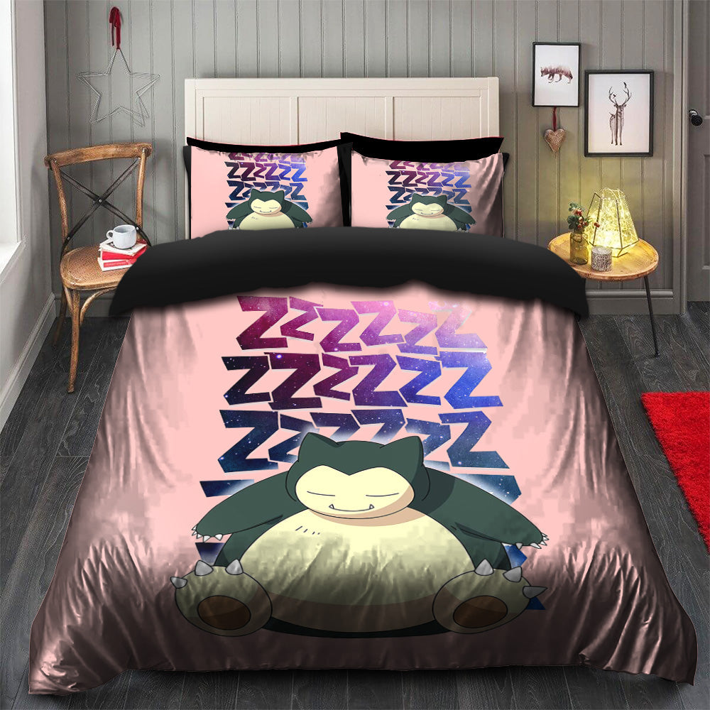Cute Snorlax Sleeping Bedding Set with Duvet Cover and 2 Pillowcases