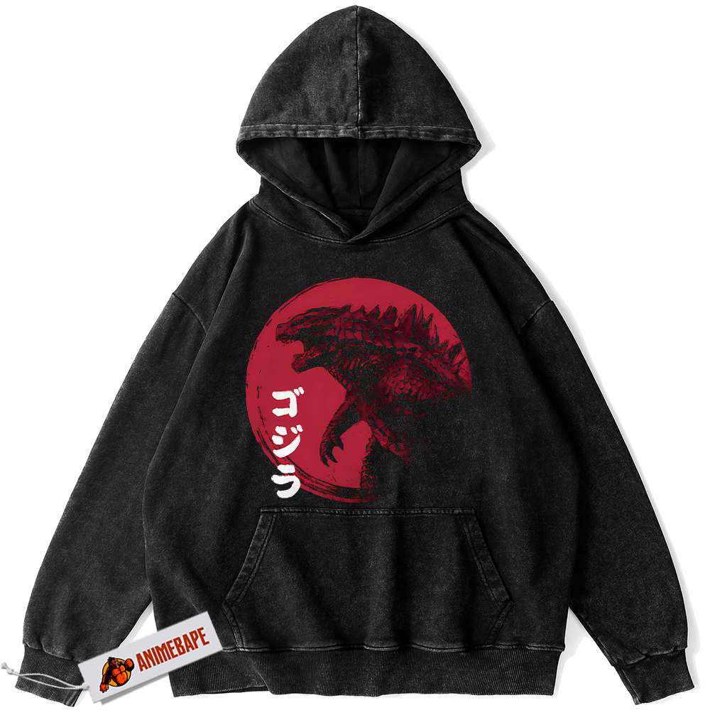 Red Sun Godzilla Vintage Hoodie for Movie Fans, Unisex Hoodie