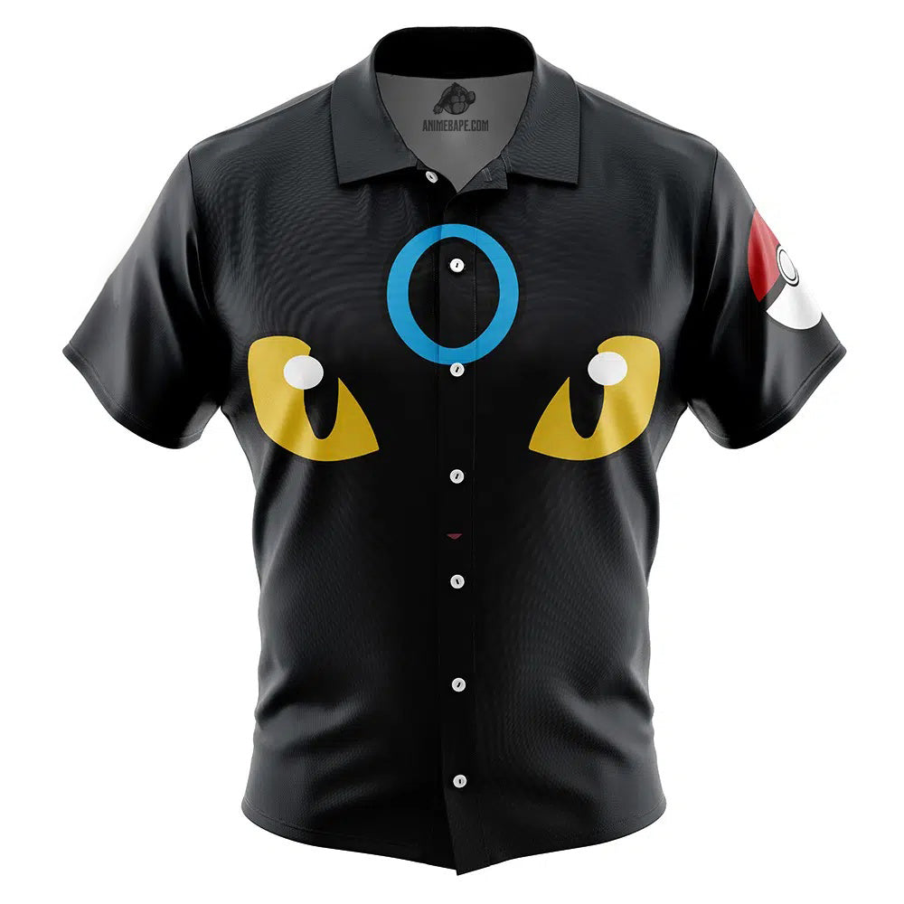 Shiny Umbreon Face Pokemon Button Up Hawaiian Shirt