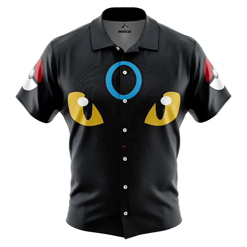Shiny Umbreon Face Pokemon Button Up Hawaiian Shirt